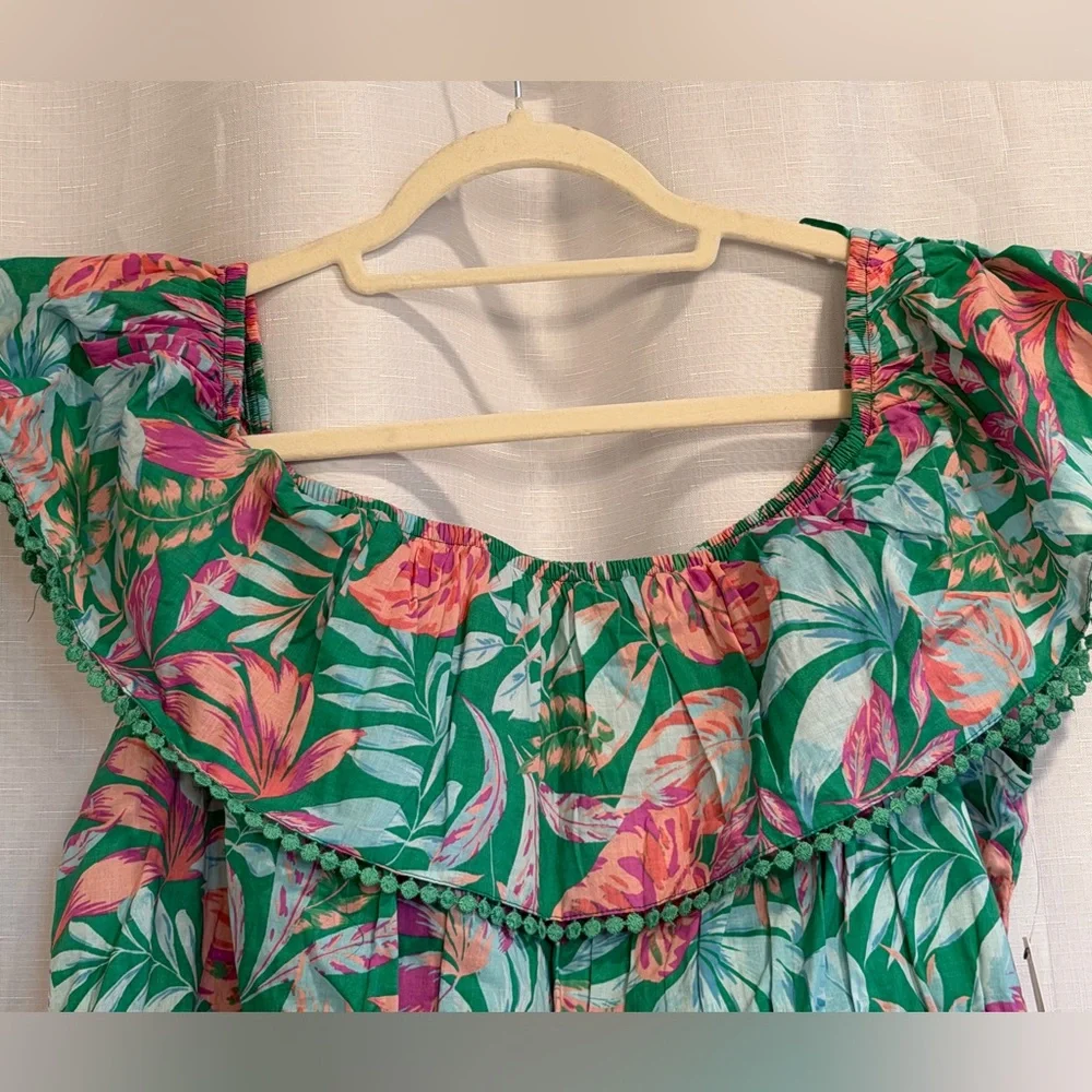 Terra & Sky Tropical Floral Ruffle Sundress Green Pink - NWT - Size - 3X - Picture 3 of 6
